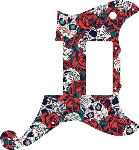 WD Custom Pickguard For D'Angelico Deluxe Brighton #GS01 Dia De Muertos Calavera Skull & Rose Graphic