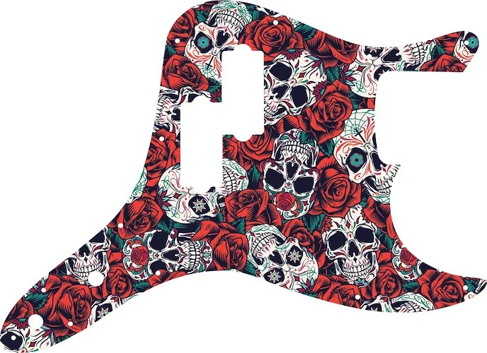 WD Custom Pickguard For Fender 2002-2010 Mark Hoppus Signature Bass #GS01 Dia De Muertos Calavera Skull & Rose Graphic
