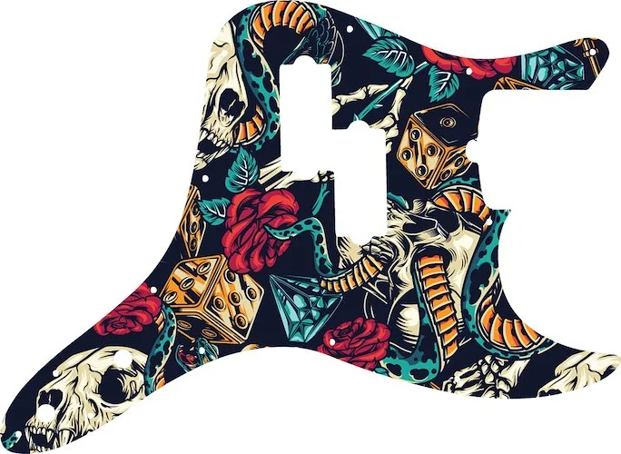 WD Custom Pickguard For Fender 2011-Present Reverse Pickup Mark Hoppus Signature Bass #GT03 Vintage Flash Tattoo Graphic