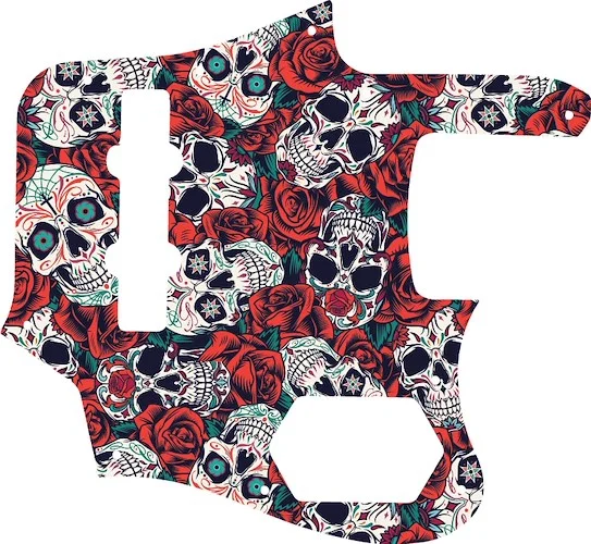 WD Custom Pickguard For Fender 2012-2013 Made In Japan Deluxe Jaguar Bass #GS01 Dia De Muertos Calavera Skull & Rose Graphic