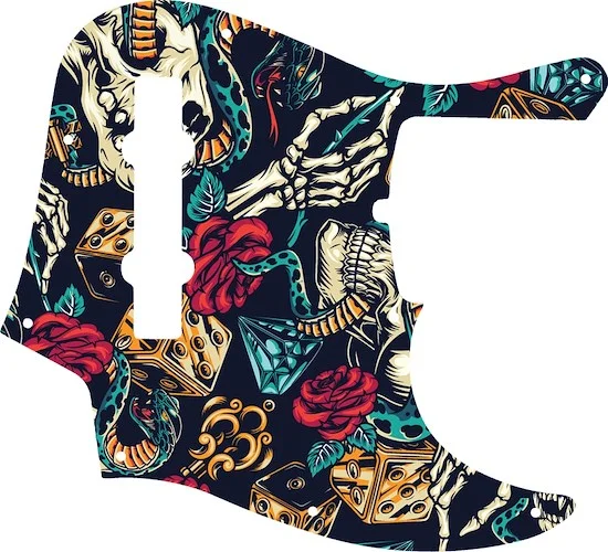 WD Custom Pickguard For Fender 2019 5 String American Ultra Jazz Bass V #GT03 Vintage Flash Tattoo Graphic