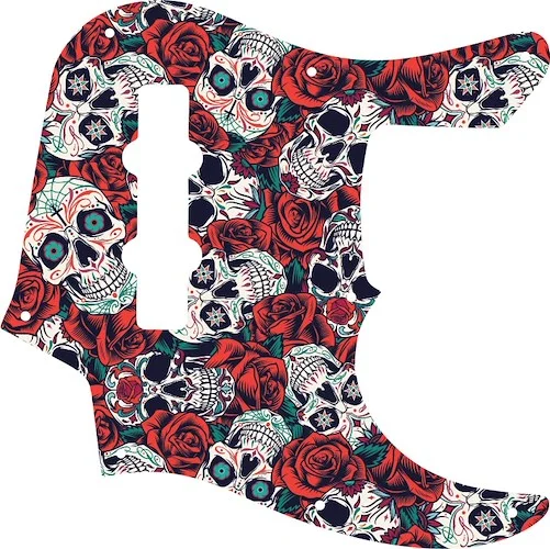 WD Custom Pickguard For Fender 22 Fret Longhorn Jazz Bass #GS01 Dia De Muertos Calavera Skull & Rose Graphic