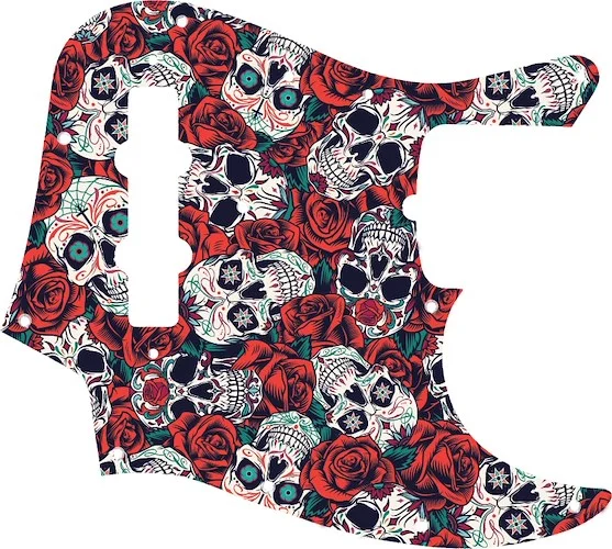 WD Custom Pickguard For Fender 50th Anniversary Jazz Bass #GS01 Dia De Muertos Calavera Skull & Rose Graphic