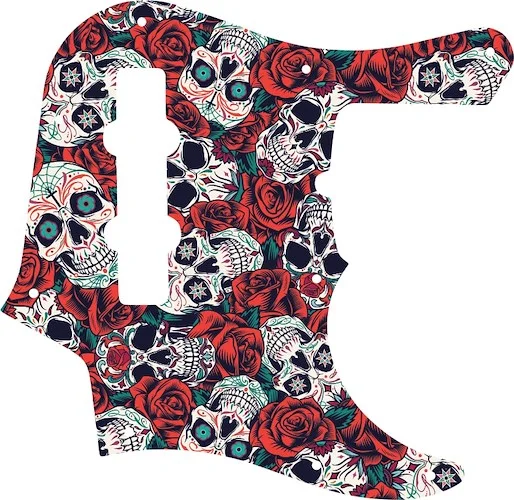 WD Custom Pickguard For Fender American Deluxe 1998-Present 22 Fret Jazz Bass #GS01 Dia De Muertos Calavera Skull & Rose Graphic