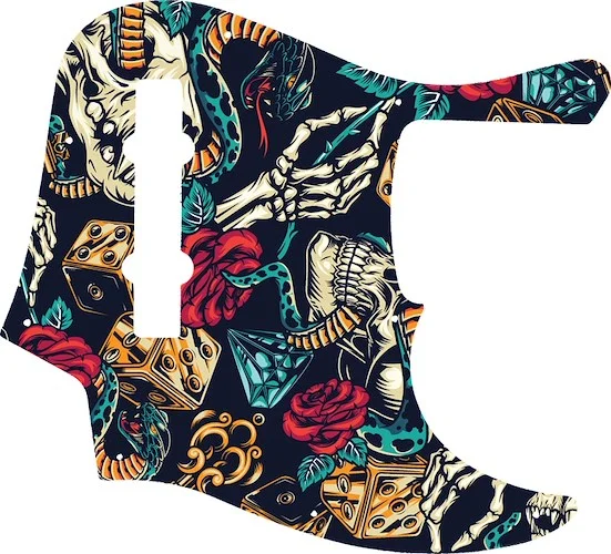 WD Custom Pickguard For Fender American Elite 5 String Jazz Bass V #GT03 Vintage Flash Tattoo Graphic