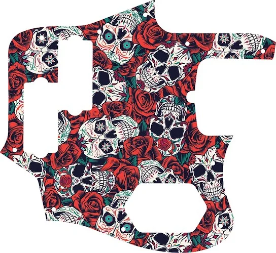 WD Custom Pickguard For Fender American Standard Jaguar Bass #GS01 Dia De Muertos Calavera Skull & Rose Graphic