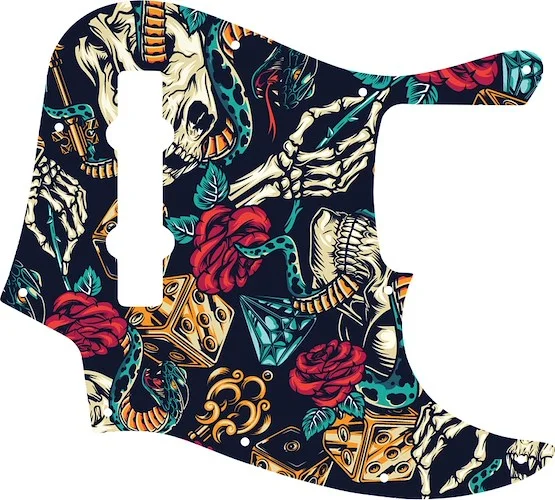 WD Custom Pickguard For Fender Made In Mexico 5 String Jazz Bass #GT03 Vintage Flash Tattoo Graphic