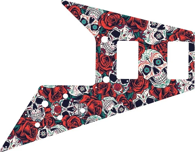 WD Custom Pickguard For Gibson 1966-1970 And 1975-1982 Flying V Mahogany Or 1971 Flying V Medallion #GS01 Dia De Muertos Calavera Skull & Rose Graphic