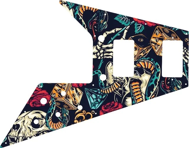 WD Custom Pickguard For Gibson 1966-1970 And 1975-1982 Flying V Mahogany Or 1971 Flying V Medallion #GT03 Vintage Flash Tattoo Graphic