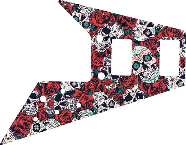 WD Custom Pickguard For Gibson 1989-2018 Flying V '67 Reissue #GS01 Dia De Muertos Calavera Skull & Rose Graphic
