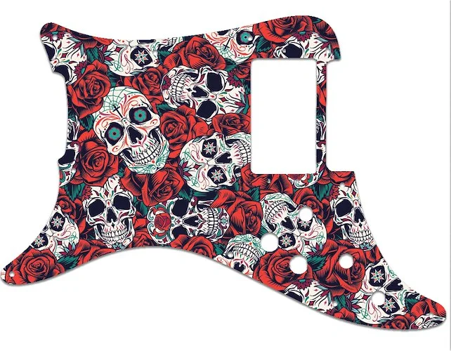 WD Custom Pickguard For Left Hand Fender 1979-1982 Lead I #GS01 Dia De Muertos Calavera Skull & Rose Graphic