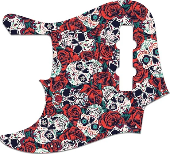WD Custom Pickguard For Left Hand Fender 2010-2012 Made In Japan Geddy Lee Limited Edition Jazz Bass #GS01 Dia De Muertos Calavera Skull & Rose Graphic