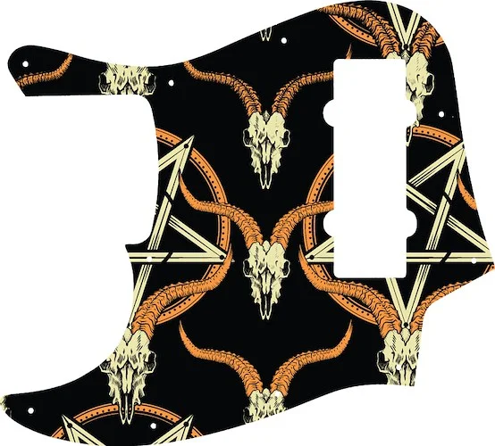 WD Custom Pickguard For Left Hand Fender 2014 Made In China 5 String Modern Player Jazz Bass V Satin #GOC01 Occult Goat Skull & Pentagram Graphic