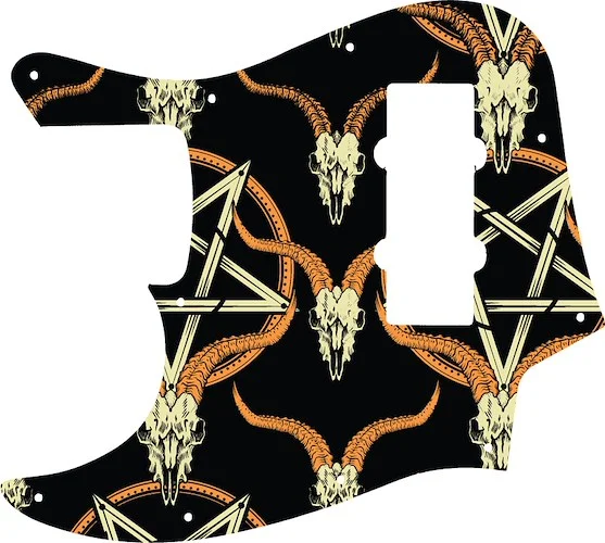 WD Custom Pickguard For Left Hand Fender 2014 Made In China Modern Player Jazz Bass Satin #GOC01 Occult Goat Skull & Pentagram Graphic