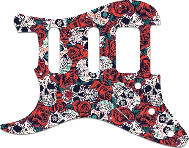 WD Custom Pickguard For Left Hand Fender 2019 American Ultra Stratocaster HSS #GS01 Dia De Muertos Calavera Skull & Rose Graphic