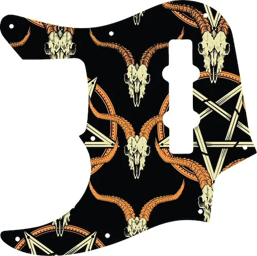 WD Custom Pickguard For Left Hand Fender 22 Fret Longhorn Jazz Bass #GOC01 Occult Goat Skull & Pentagram Graphic
