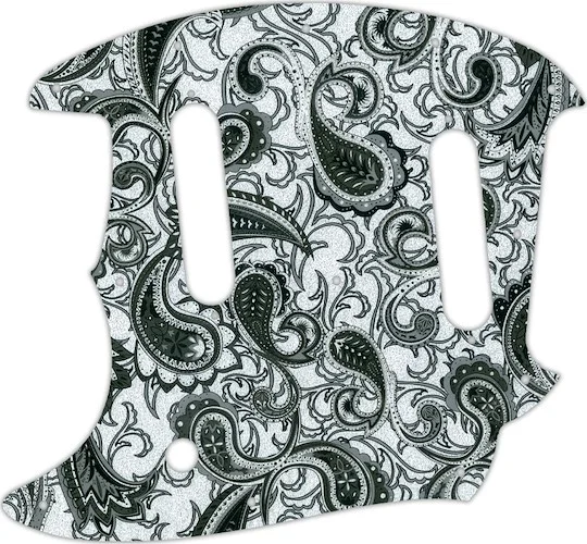 WD Custom Pickguard For Left Hand Fender American Performer Mustang #56 Black And Silver Paisley