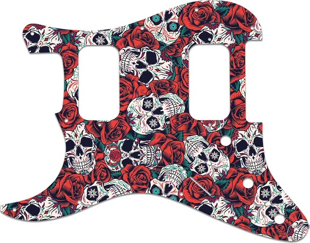 WD Custom Pickguard For Left Hand Fender Big Apple Or Double Fat Stratocaster #GS01 Dia De Muertos Calavera Skull & Rose Graphic