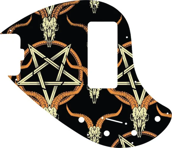 WD Custom Pickguard For Left Hand Music Man 5 String StingRay 5-H Through Neck Bass With Old Style Rounded Humbucker #GOC01 Occult Goat Skull & Pentagram Graphic