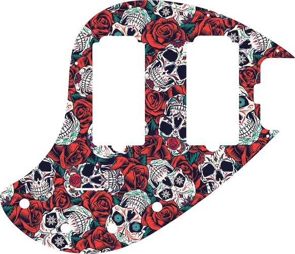 WD Custom Pickguard For Music Man 5 String StingRay 5-HH Through Neck Bass #GS01 Dia De Muertos Calavera Skull & Rose Graphic