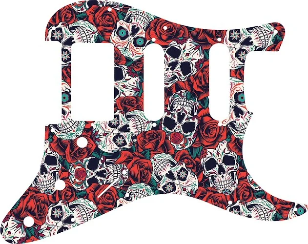 WD Custom Pickguard For Single Humbucker, Dual Single Coil Fender Stratocaster #GS01 Dia De Muertos Calavera Skull & Rose Graphic