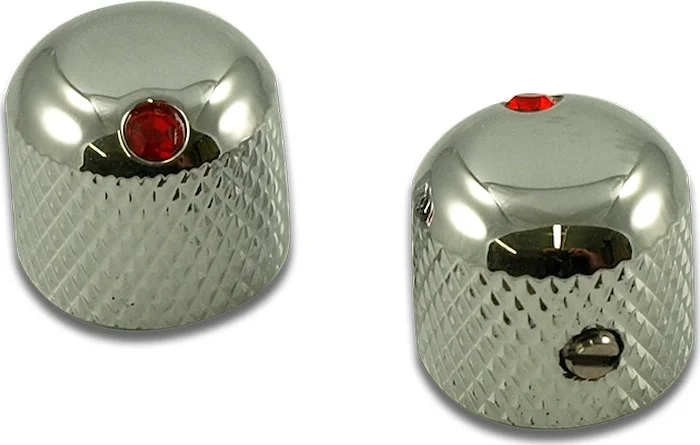 WD Dome Knob Set Of 2 With 6mm Internal Diameter Chrome With Red Jewel