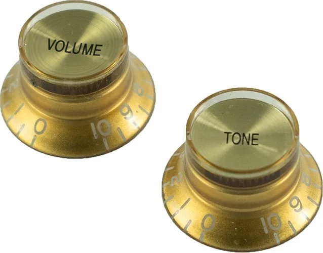 WD Left Hand Bell Knob Set Of 2 Gold With Gold Top  (1 Volume, 1 Tone)
