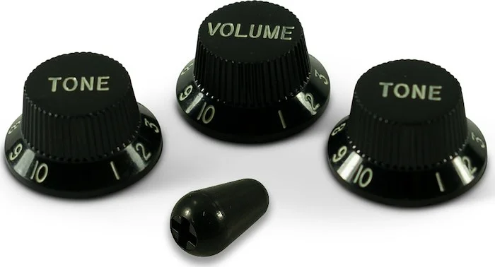 WD Stratocaster/UFO Style Knob Set Black With Tip