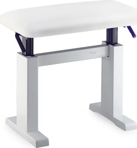 Highgloss white hydraulic piano bench, with fireproof white vinyl top