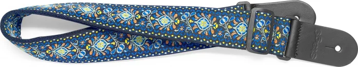 Woven nylon guitar strap with blue Jimi pattern