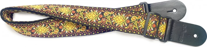 Woven nylon guitar strap with yellow Jimi pattern
