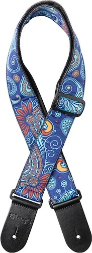 Woven nylon guitar strap with dark blue/blue paisley pattern 2