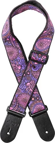 Woven nylon guitar strap with pink paisley pattern 1