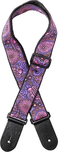 Woven nylon guitar strap with pink paisley pattern 1