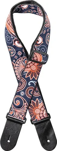Woven nylon guitar strap with red/blue paisley pattern 2