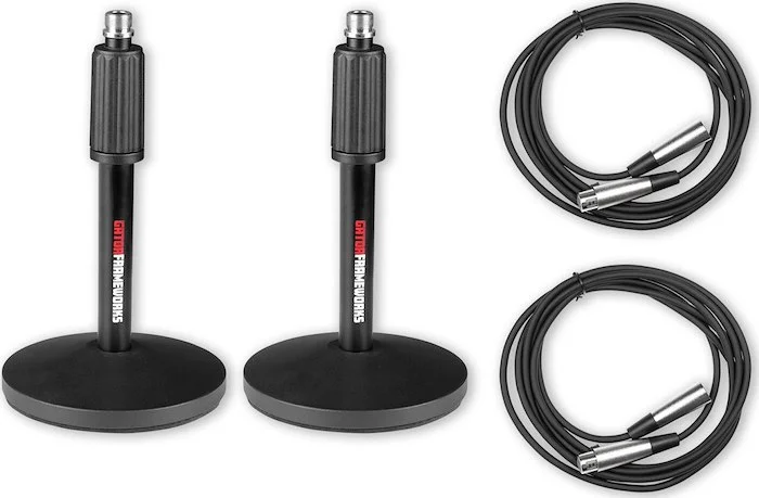 Gator (x2) Desktop Mic Stands & (x2) 10-ft XLR Cables