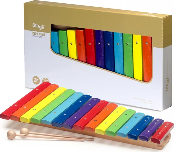 Xylophone with 15 colour-coded keys and two wooden mallets