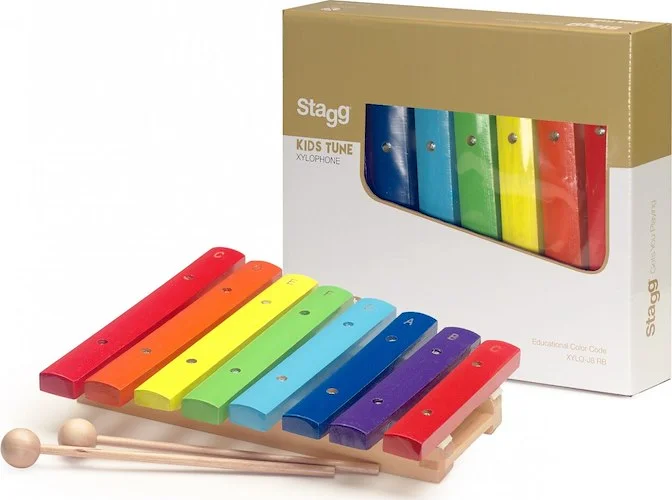Xylophone with 8 colour-coded keys and two wooden mallets