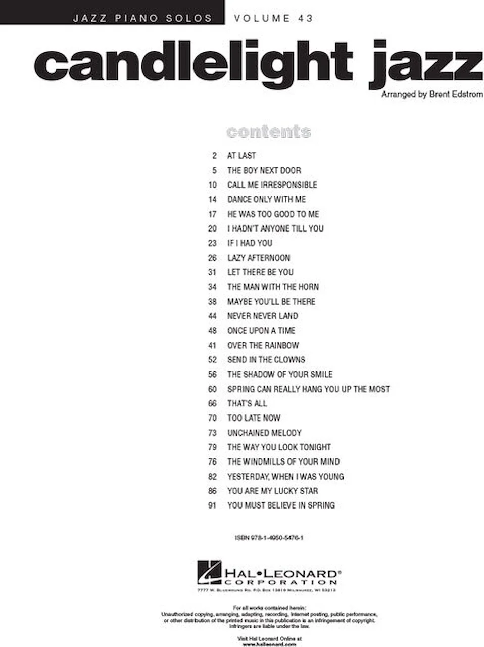 Hal Leonard Candlelight Jazzjazz Piano Solos Series Volume 43 for sale