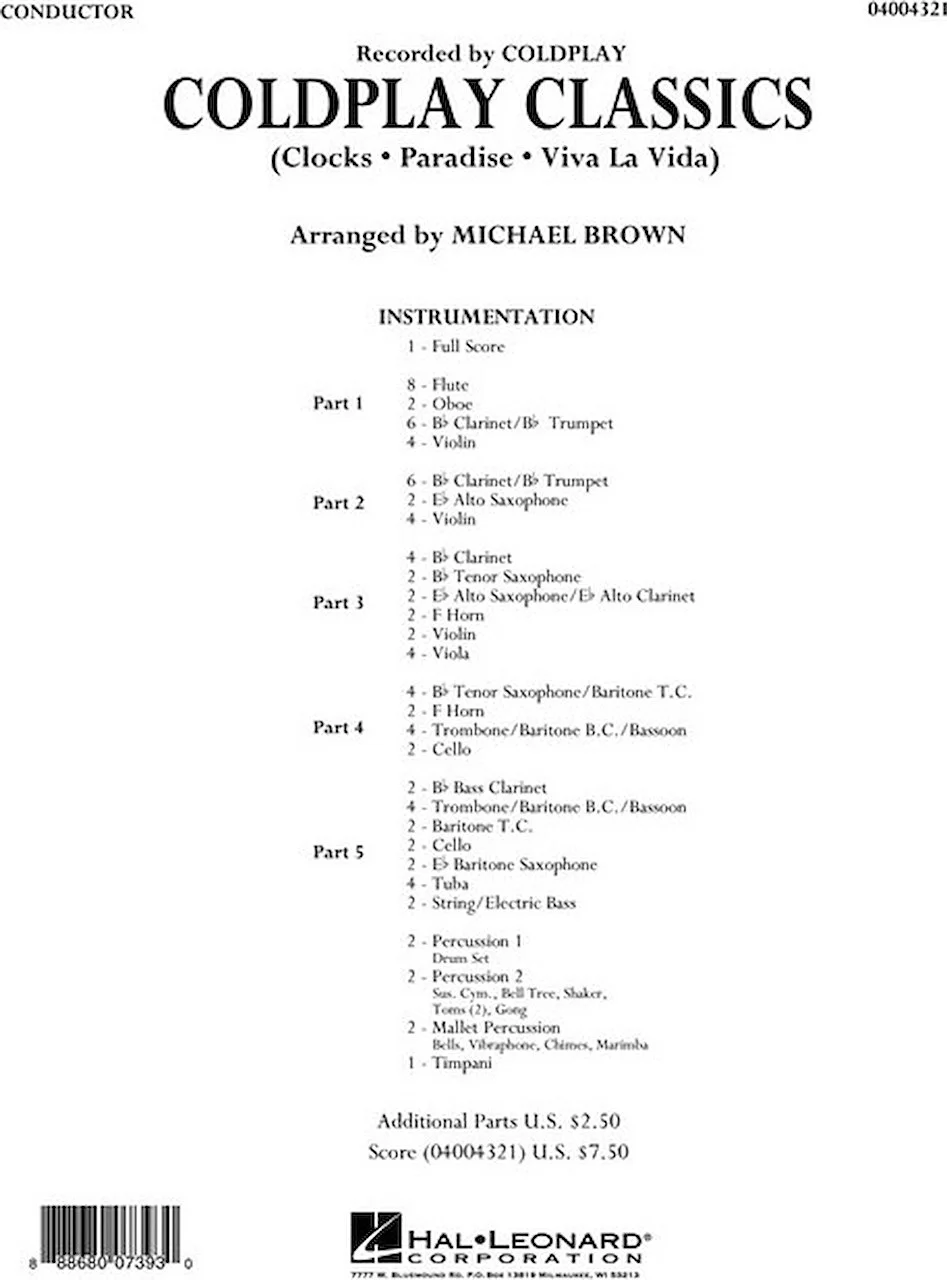 Hal Leonard Coldplay Classics Concert Band Flexband Series for sale