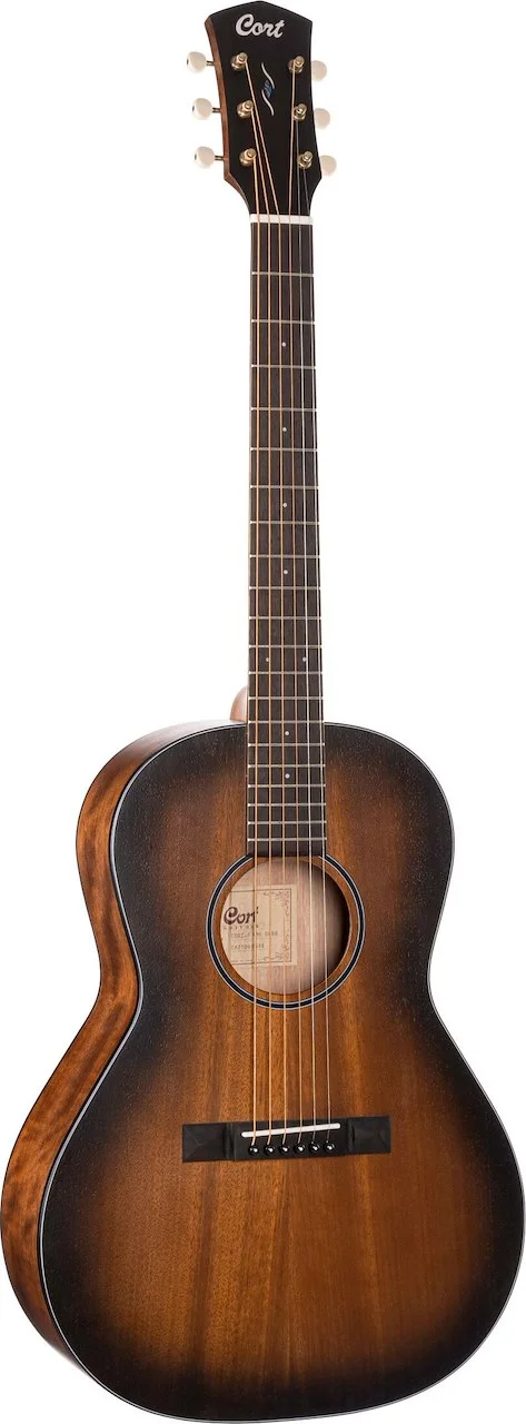Cort COREPEOPBB Core Series Mahogany Parlor Acoustic Electric Guitar. Open Pore Black Burst Capital Music Gear