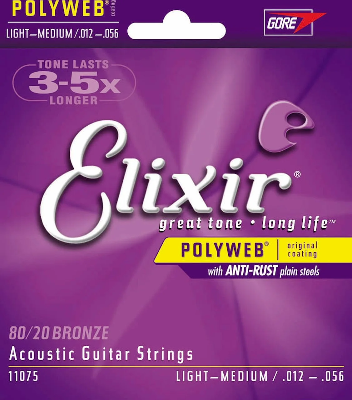 12 x Elixir Polyweb 12-56 80/20 Bronze Acoustic Guitar Strings 11075 Bulk Box 
