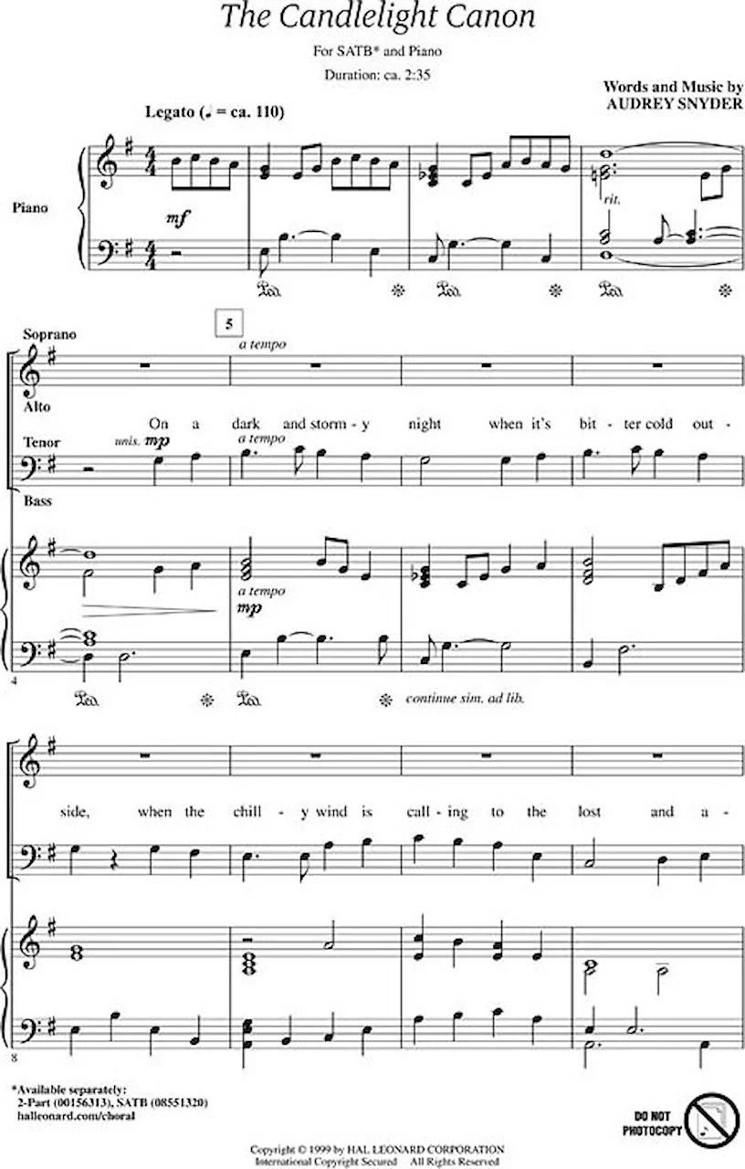 Hal Leonard The Candlelight Canon SATB Composed by Audrey Snyder for