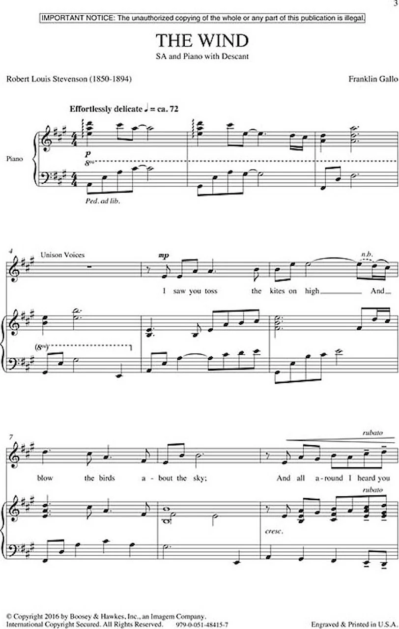 Boosey and Hawkes The Wind (cme Beginning) SSA Composed by Franklin