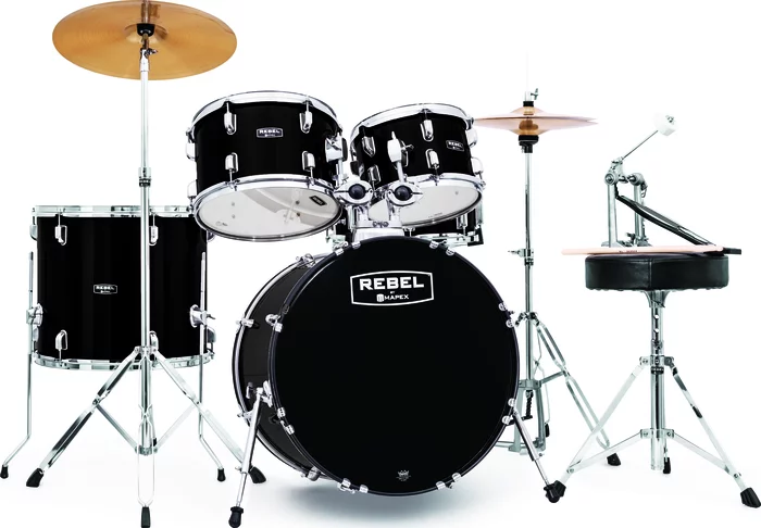 Mapex RB5044FTCDK Rebel 5-Piece Drum Set w/ Hardware & Cymbals - Black w/ 20" Bass Drum