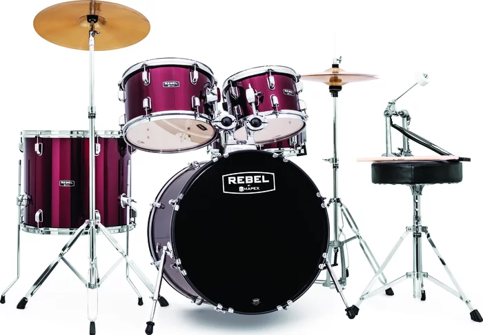 Mapex RB5044FTCDR Rebel 5-Piece Drum Set w/ Hardware & Cymbals - Dark Red w/ 20" Bass Drum