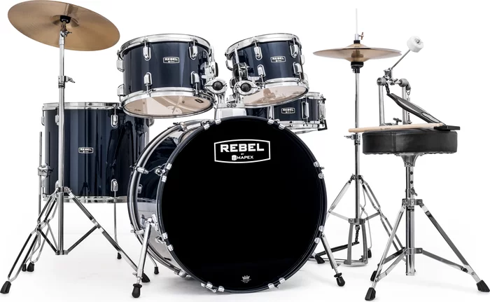 Mapex RB5294FTCYB Rebel 5-Piece Drum Set w/ Hardware & Cymbals - Royal Blue w/ 22" Bass Drum