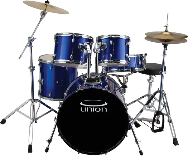 Union - U5 5-Piece Jazz/Rock/Blues Drum Set with Hardware, Cymbals, and Throne - Metallic Blue