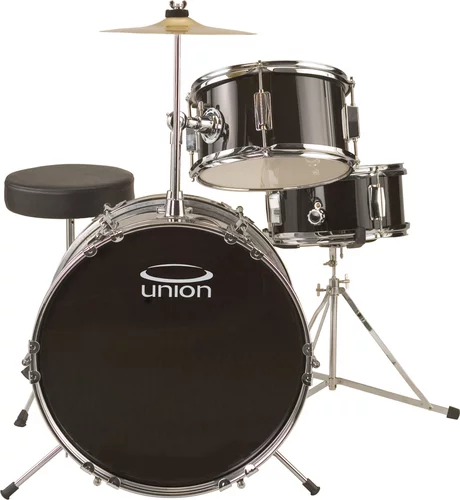 Union UJ3 3-Piece Junior Drum Set with Hardware, Cymbal, and Throne - Black