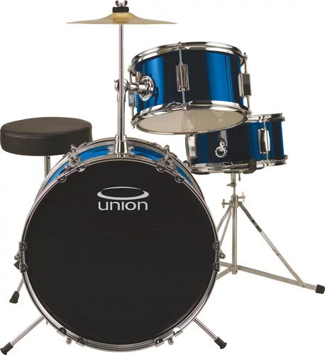 Union UJ3 3-Piece Junior Drum Set with Hardware, Cymbal, and Throne - Metallic Dark Blue
